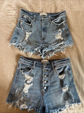 Abercrombie & Fitch Ripped Light Blue Denim Shorts Duo